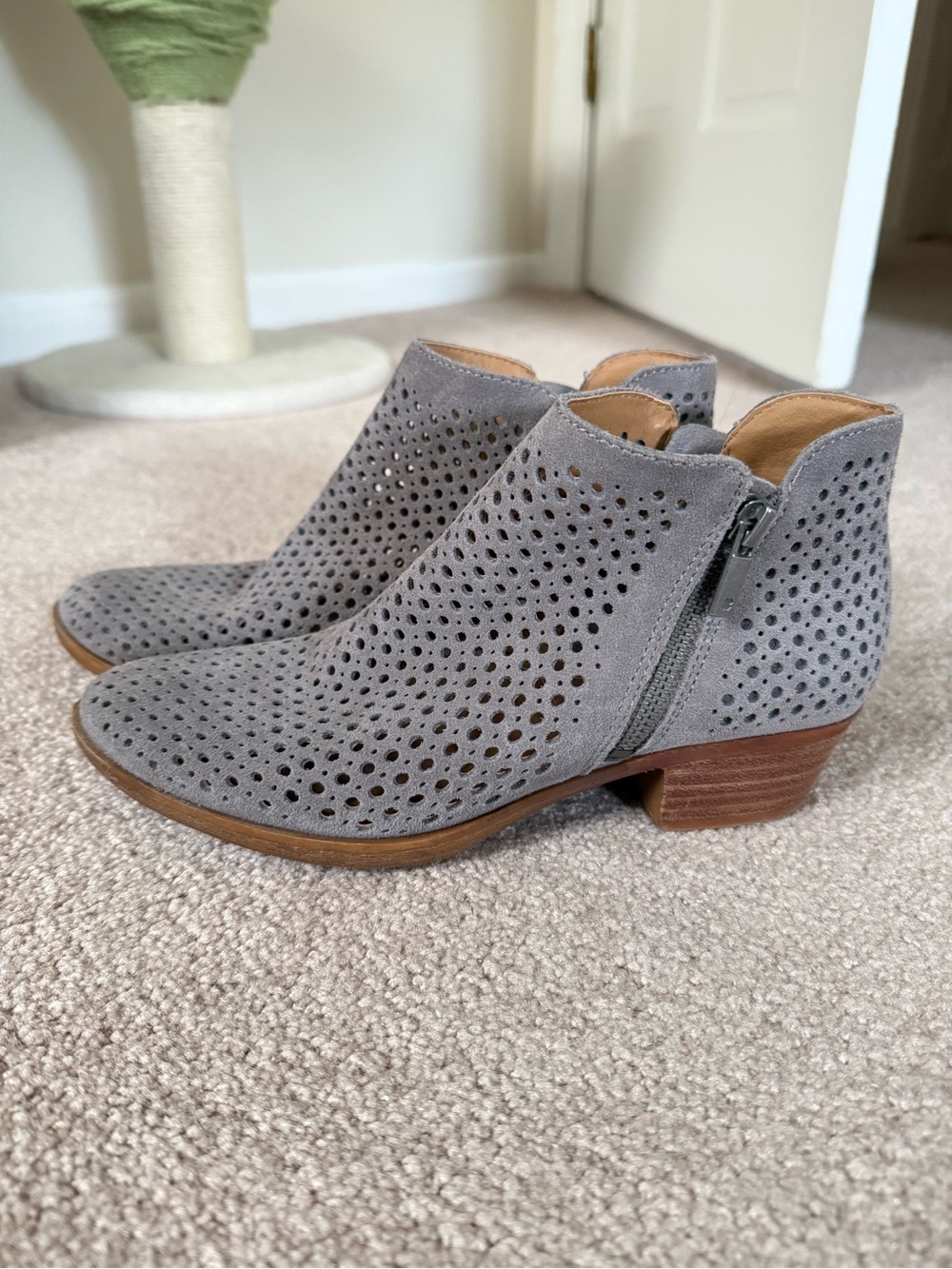 Lucky Brand Perforated Suede Ankle Booties in Gray